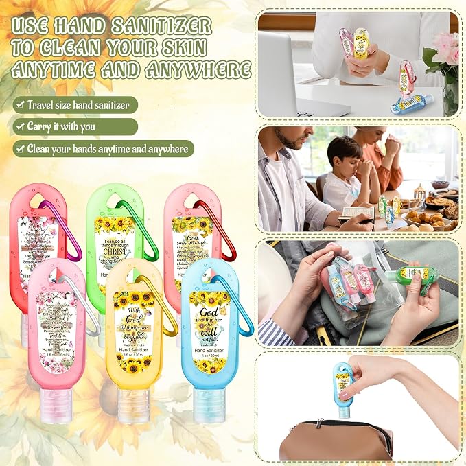 24 Pack Christian Hand Sanitizer Keychain Bible Verse Mini Hand Sanitizer Keychain Bulk Travel Size Christian Gift for Women Religious Gifts for Teacher Coworker Wedding Christmas Thanksgiving Church