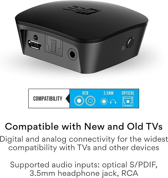 MEE Audio Connect T1CMA Bluetooth Over-Ear Wireless Headphones Headset for TV with no Audio Delay; Includes Transmitter (Optical/AUX/RCA) and CinemaEAR Audio Enhancement for Seniors & Hard of Hearing