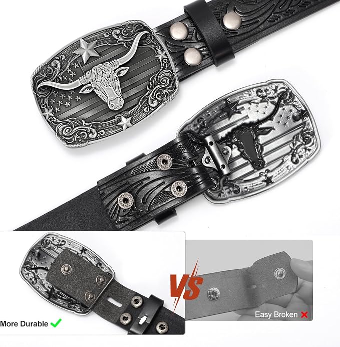 SANSTHS Western Cowboy Belts for Men Women, Mens Western Belt Bull Buckle Country Belt Cowboy Leather Belt for Jeans
