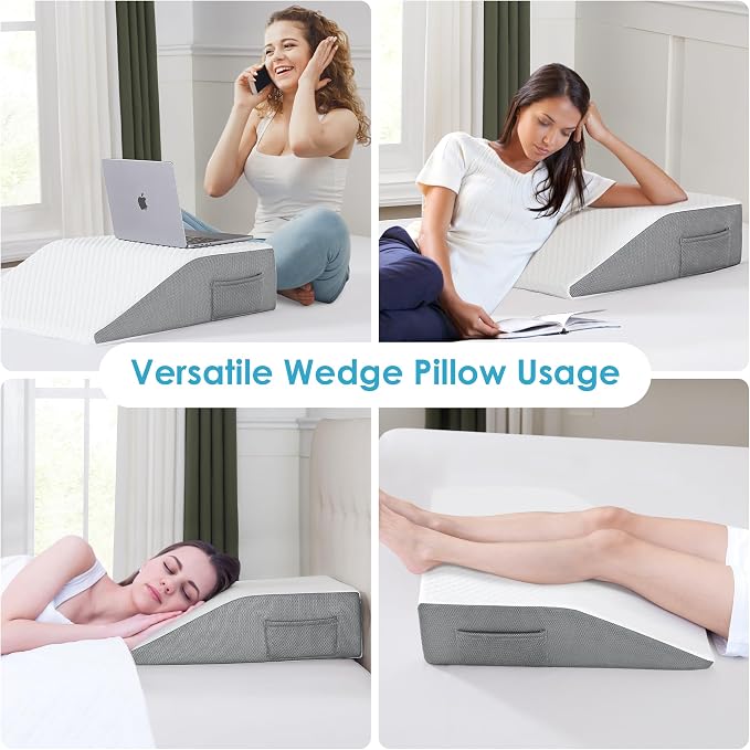 Cozymaker 6" Leg Elevation Pillows for Swelling, Cooling Gel Memory Foam Wedge Pillows for After Surgery, Sciatica Back Knee Hip Ankles Pain Relief, Leg Pillows for Sleeping