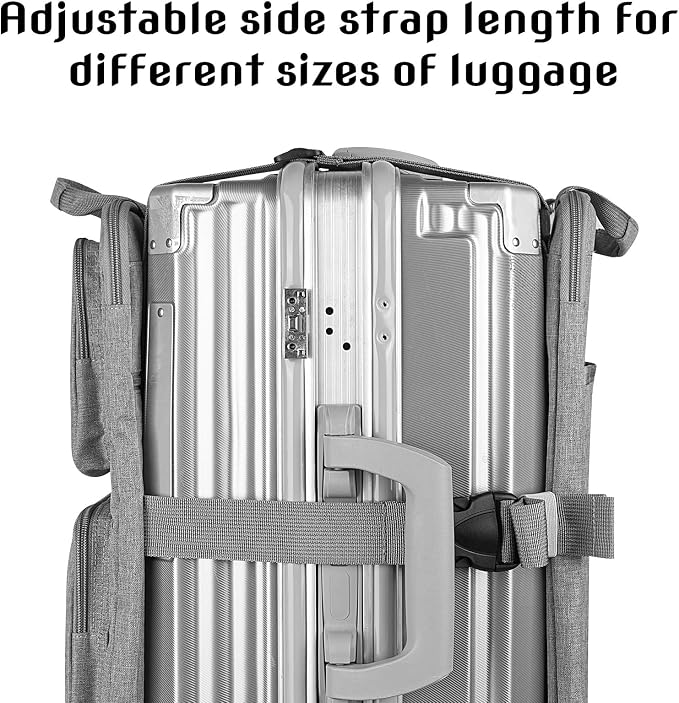Adjustable Over Luggage Organizer for Hanging Extra Bag, Hands-Free Multi Travel Accessory for Business Trips & Vacations, Fits Most Suitcases & Laptop (Gray-3)