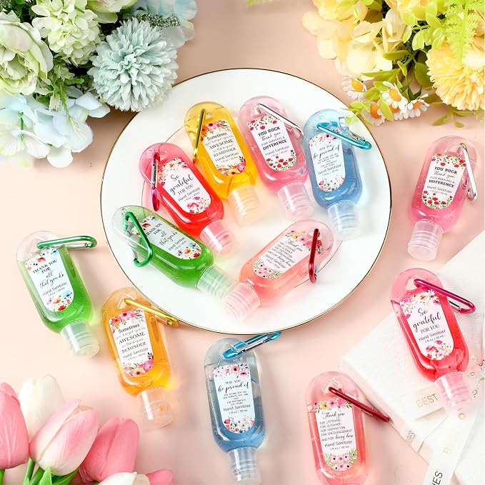 24 Pcs Appreciation Hand Sanitizers Keychain Gift Teacher Appreciation Thank You Mini Travel Size Hand Sanitizer Gel Keychain Bulk for Nurse Cna Gift Grad Teacher Coworker Team Women Staff
