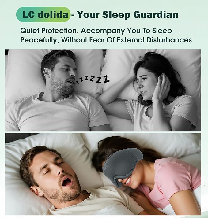 Sleep Mask with Headphones Bluetooth 5.4, LC-dolida Wireless Music Eye Mask for Sleeping Headphones with Soft Bamboo Cotton Cooling Breathable,Ultra-Thin Stereo Speaker for Side Sleepers-Charcoal