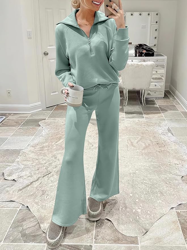 ANRABESS Women’s 2 Piece Outfits Half Zip Sweatshirt & Wide Leg Pants Airport Travel Lounge Matching Sets Sweatsuits Clothing