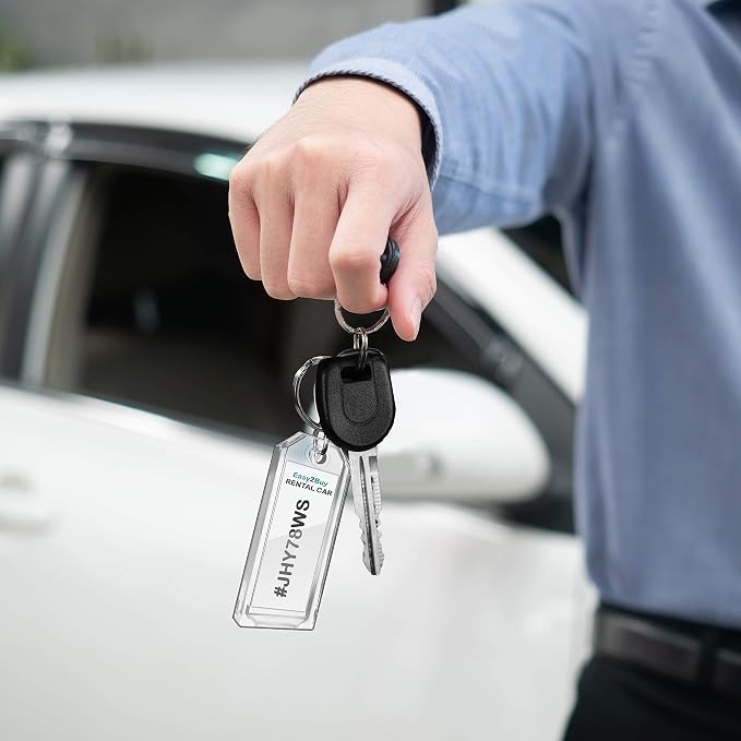 Premium Key Tag 3” Slip-Slot Plastic Heavy Duty (Clear Crystal Color) (16 Pack) (Label and Ring included) (Made in USA)