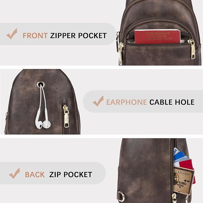 BOSTANTEN Sling Bag for Women Leather Crossbody Bags Fanny Pack Chest Bag for Travel
