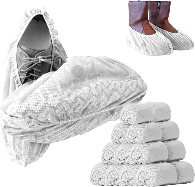 Premium Boot & Shoe Covers Disposable Booties - 200 Pack - Durable, Non-Slip, Non-Toxic, Water Resistant, Recyclable Protectors for Indoor & Outdoor - Large Size Fits Most Shoes