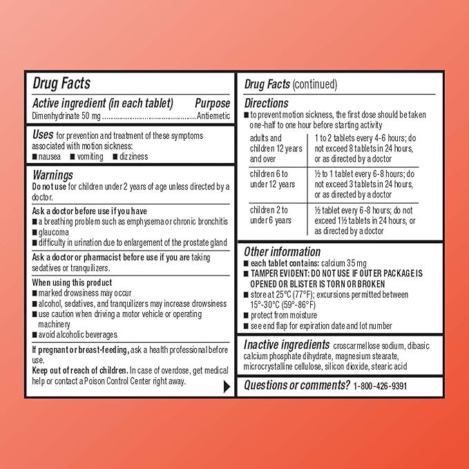 Quality Choice, Motion Sickness Relief, Prevents and Relieves Nausea, Dizziness & Vomiting, Original Formula Dimenhydrinate 50mg an Antiemetic, 12 Tablets Per Box, Car Sick, Seasickness Nausea Relief