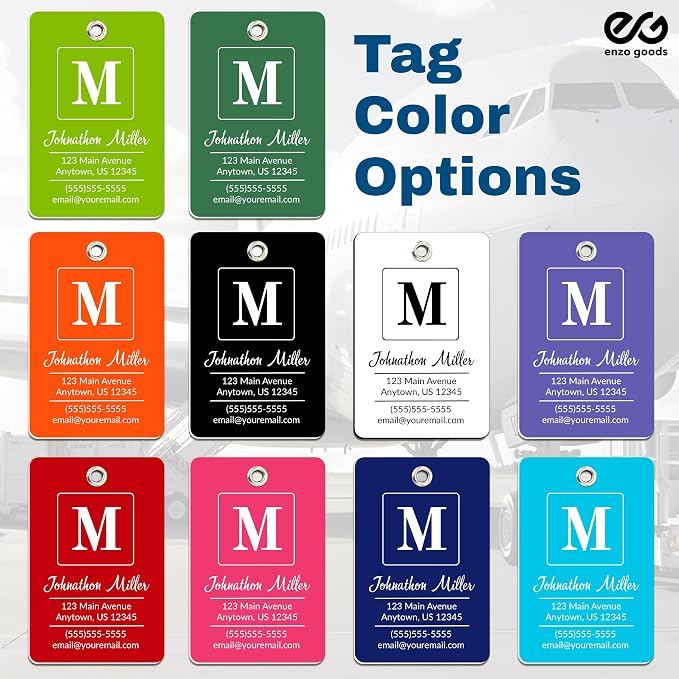 Personalized Luggage Tag | 4 Pack | Custom Luggage Tags for Suitcases | Kids Backpack Tag | 10 Color Options & Choose Font, Font Color