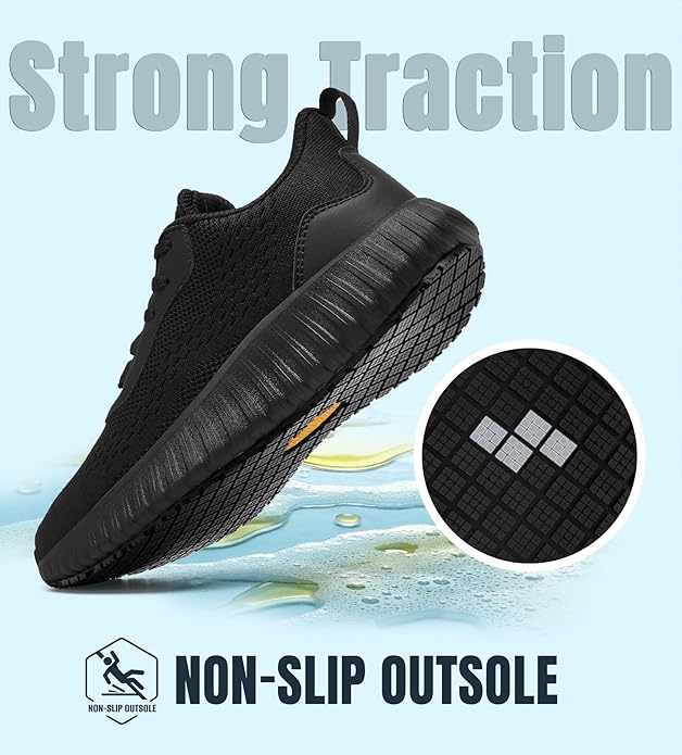 SHULOOK Women's Non Slip Work Shoes Slip-Resistant Kitchen Chef Restaurant Food Service Nurse Shoe Comfortable Mesh Breathable Walking Sneakers Black