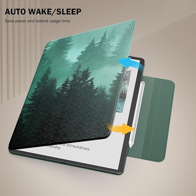 MoKo Magnetic Case for All-New 11" Kindle Scribe 2025(3rd Generation) & Kindle Scribe Colorsoft 2025(1st Gen) - Slim Folio Premium PU Leather Cover with Pen Clasp & Auto Sleep Wake, Green Forest