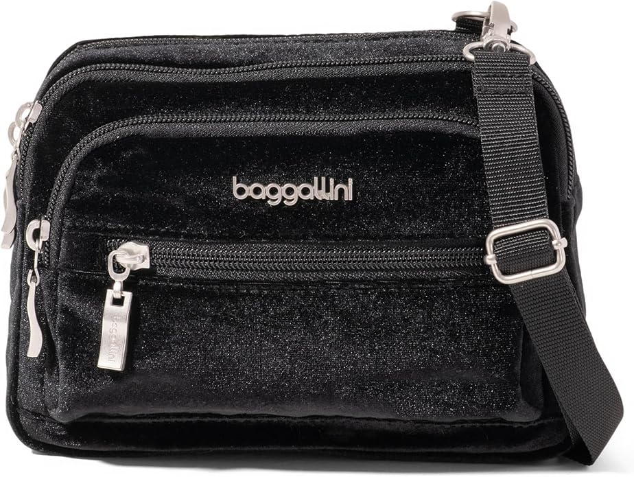 Baggallini Triple Zip Small Crossbody Bag for Women - Lightweight Convertible Fanny Pack Belt Bag