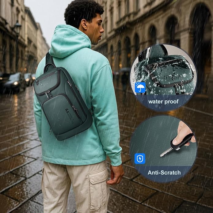 hk Sling Bag for Man, Waterproof Utility Crossbody Bag with Anti-theft Pocket for Men