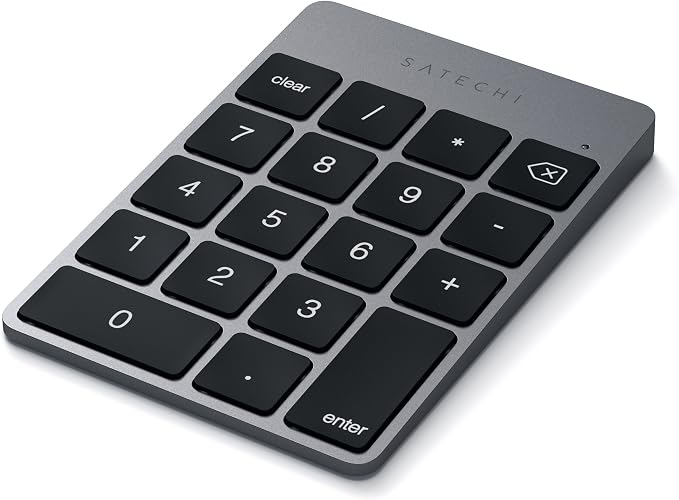 Satechi Slim Aluminum Bluetooth Keypad, Wireless Number Pad with 18 Keys, Micro USB Rechargeable Numpad, External Number Pad for MacBook Air/Pro/Neo, iPad Air/Pro, iMac, PC - Space Gray