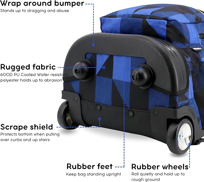J World New York Sunrise Rolling Backpack, Block Navy, One Size