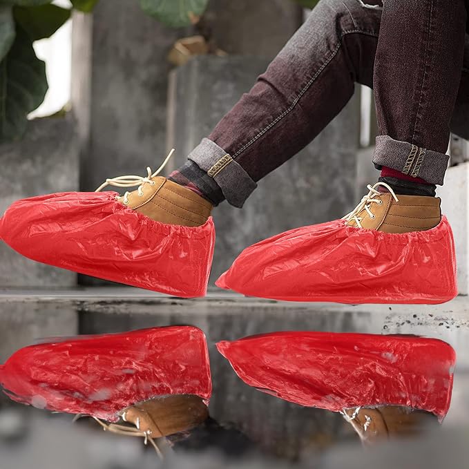 EZGOODZ Red Indoor Shoe Covers Disposable Non Slip, 16 x 6 Inch. 300 Pack Shoe Booties Disposable. PP Disposable Booties for Shoes Covers. Waterproof Surgical Boot Covers for Outdoor