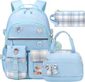 Backpack for Girls 15.6 Inch Laptop School Bag Kids Elementary College 3pcs Backpacks Lunch box Pencil Case Set Bookbags for Girls Teen Women Student Blue