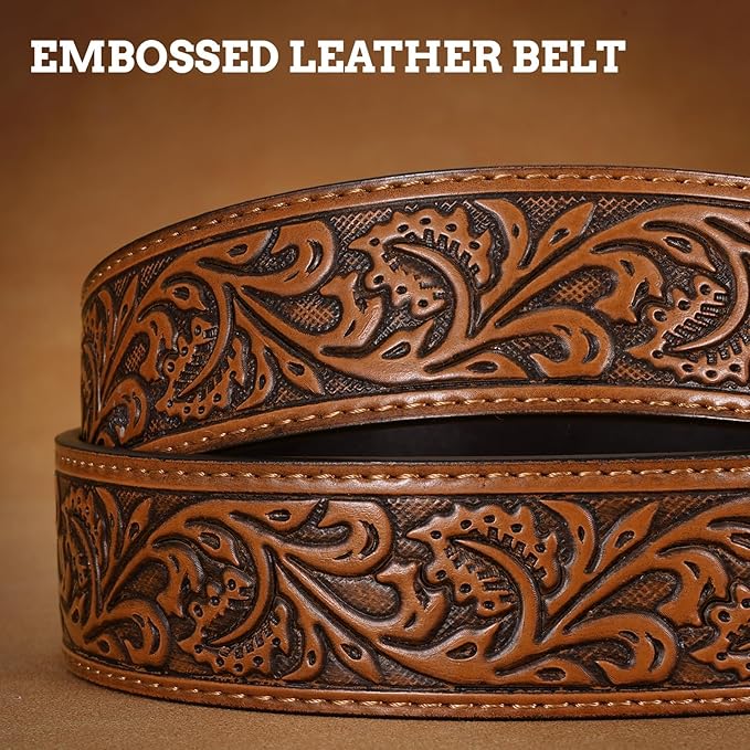 SANSTHS Western Cowboy Belts for Men Women, Mens Western Belt Bull Buckle Country Belt Cowboy Leather Belt for Jeans
