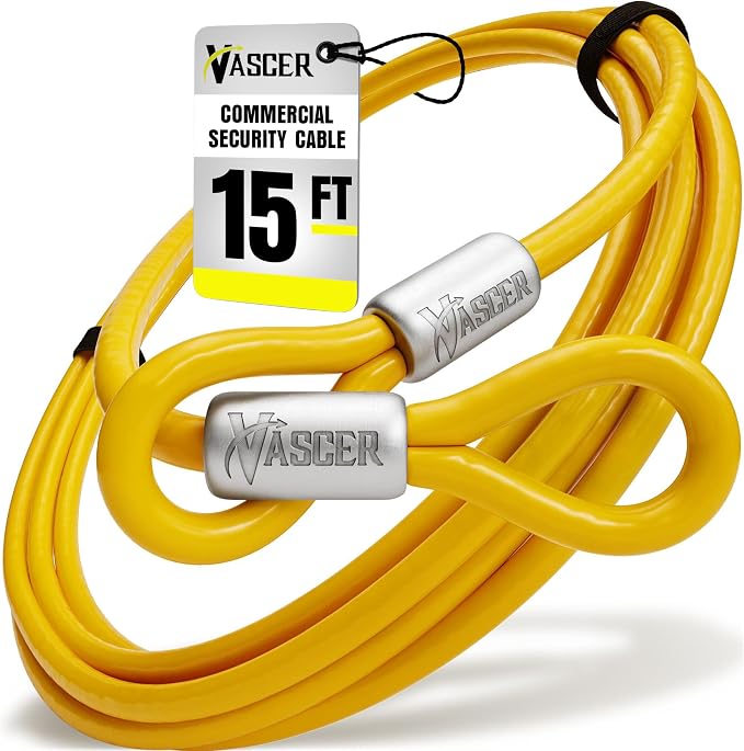 Vascer Commercial Heavy Duty Braided Galvanized Steel Theft Deterrent Security Cable with Looped Ends. (1/2 Inch Thick, 7x19 Construction, 15 Feet)