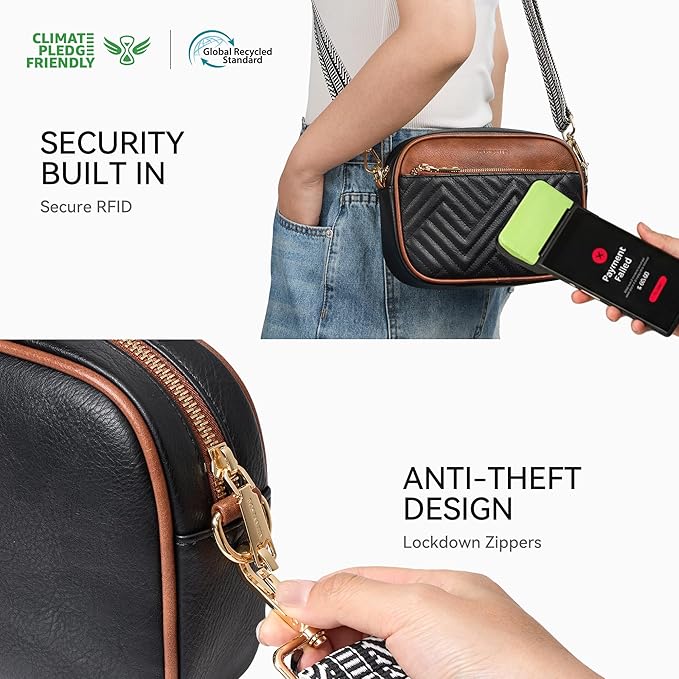 BOSTANTEN Quilted Crossbody Bags for Women Vegan Leather Purses Shoulder Handbags with Wide Strap