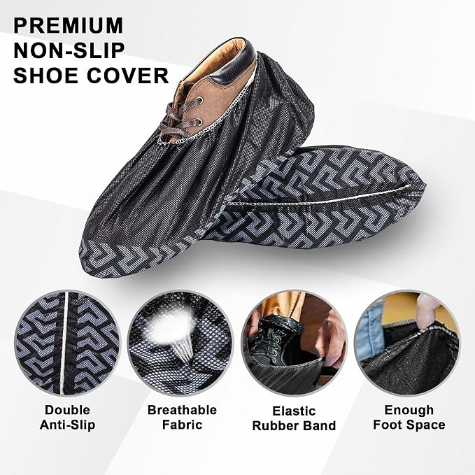 ProtectX Premium Disposable Shoe Covers, Large 1000-pack (500 pairs), Water & Slip Resistant, Durable Non-Woven Polypropylene Fabric for Booties, Fits Up to 10.5 US Men and 12 US Women Size, Black