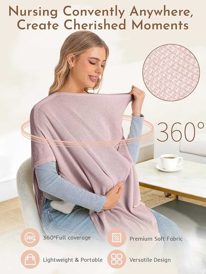 2pk Nursing Cover for Breastfeeding, Soft & Breathable Privacy Poncho, Multi-Use Feeding Shawl, Comfortable & Portable Breastfeeding Cover for Women Includes Mesh Laundry Bag