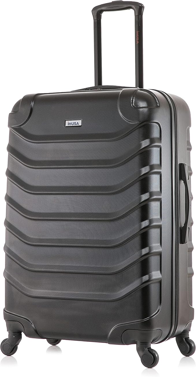 InUSA ENDURANCE Luggage with Spinner Wheels | Durable Lightweight Hardside Suitcase, Spacious Travel Bag with Handle and Trolley | 24-Inch Medium Checked Luggage | Black