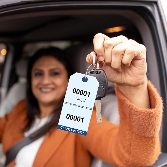 1000 Pcs Duplicate Auto Park Tags (Numbered 1-1000) 4.72" x 2.36" Inch Valet Parking Tickets with Strings Claim Check Tags with Marker for Valet Coat Check and Hotel Luggage Tags (1000, Blue)