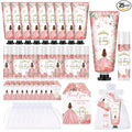 Leelosp 25 Set/100 Pcs Quinceanera Party Favor for Guest with Travel Size Hand Cream, Lip Balm, Card, Organza Bags Quinceanera Gift Set Sweet 15th Party Supply Birthday Souvenir (Pink)