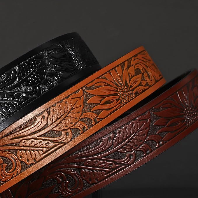 SANSTHS 3 Pack Western Belts for Men Woman without Buckle, Cowgirl Cowboy Belt for Buckle Western Leather Belt for Jeans