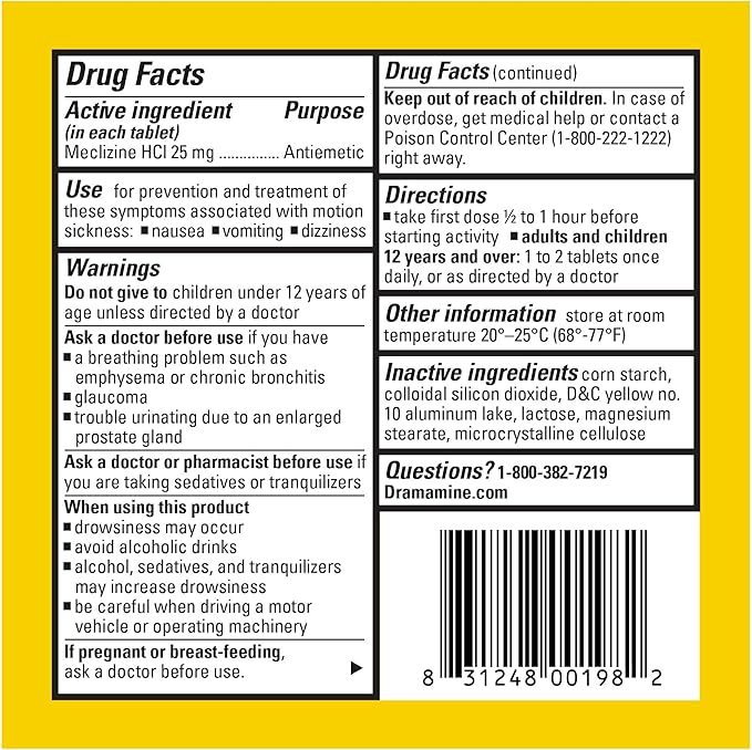 Dramamine Motion Sickness Less Drowsy, Travel Vial, Multicolor, 8 Count (Pack of 3)