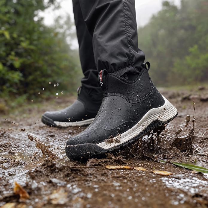 HISEA Women's Ankle Rain Boots, Waterproof Garden Shoes Chelsea Rain Booties, Slip-On Neoprene Working Mud Shoes, Lightweight Rubber Boots for Walking Yard Outdoors