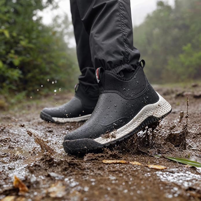 HISEA Women's Ankle Rain Boots, Waterproof Garden Shoes Chelsea Rain Booties, Slip-On Neoprene Working Mud Shoes, Lightweight Rubber Boots for Walking Yard Outdoors