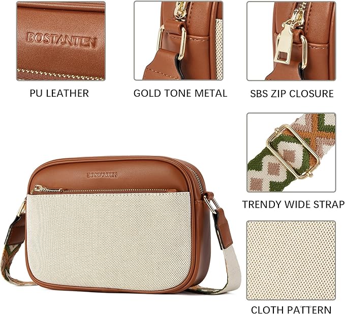 BOSTANTEN Quilted Crossbody Bags for Women Vegan Leather Purses Shoulder Handbags with Wide Strap