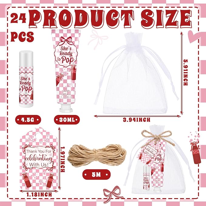 Lounsweer 24 Sets She's Ready to Pop Baby Shower Hand Cream and Lip Balm Gift Red White Checkered Baby Shower Party Favors for Guest Travel Size Hand Lotion Gender Reveal Newborn Party Supplies