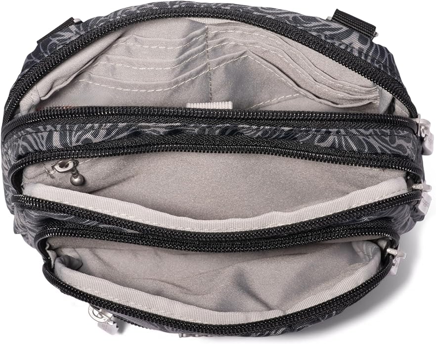 Baggallini Triple Zip Small Crossbody Bag for Women - Lightweight Convertible Fanny Pack Belt Bag