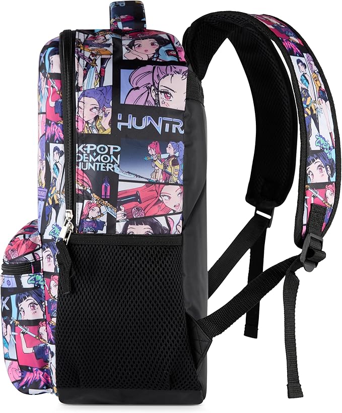 AI ACCESSORY INNOVATIONS K-Pop Demon Hunters Huntrix 16” Backpack for Girls, Featuring an AOP of Rumi, Zoey, Mira, Allover Print