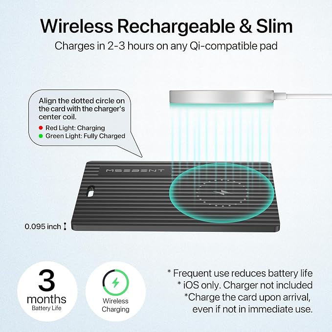 3 Pack Slim Wallet Tracker Card, [Apple MFi Certified], Wireless Rechargeable Bluetooth Finder, Credit Card Size Item Locator, IP67 Water Resistant Tracker for Keys, Bags, Passport, Travel, iOS Only