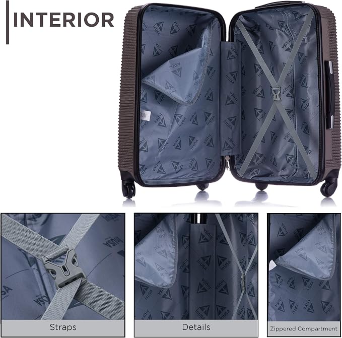 InUSA ROYAL Hardside Luggage Set with Spinner Wheel | Spacious Travel Suitcases with Ergonomic GEL Handle and Studs | (20/28/32) 3 Piece Luggage Set | Brown
