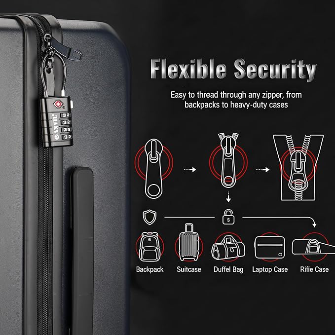 ANVIL TSA Approved Luggage Locks with Search Alert Indicator, 4-Digit Combination Suitcase Lock, Advanced TSA008 Core Heavy Duty Anti-Theft Travel Lock for Double Zippers, Backpacks