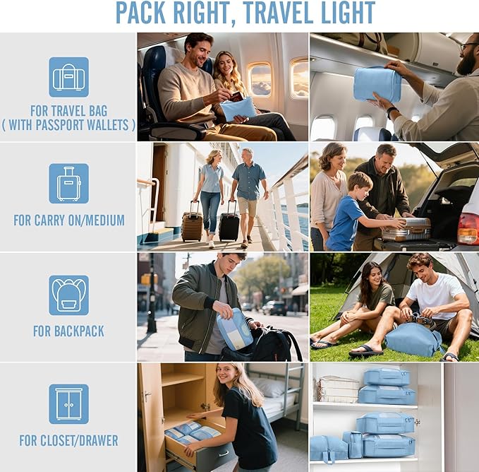 Veken 10 Set Packing Cubes for Travel Essentials, Suitcase Organizer Bags in 4 Sizes, Carry-On Luggage Accessories with Large Laundry Bag & Passport Holder, Must-Have for Airplane, Road Trip & Camping