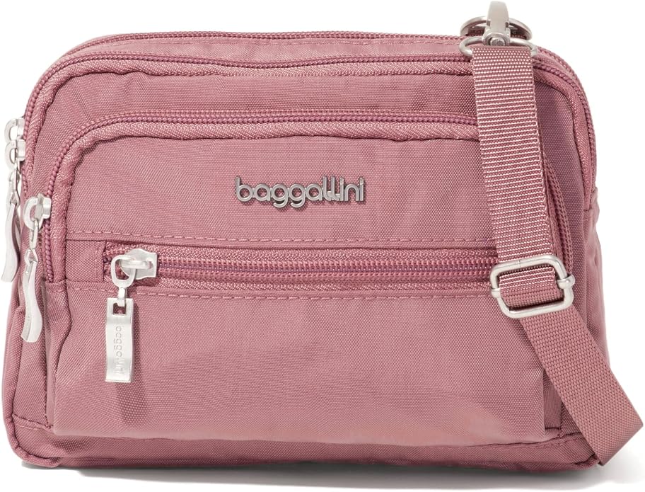 Baggallini Triple Zip Small Crossbody Bag for Women - Lightweight Convertible Fanny Pack Belt Bag