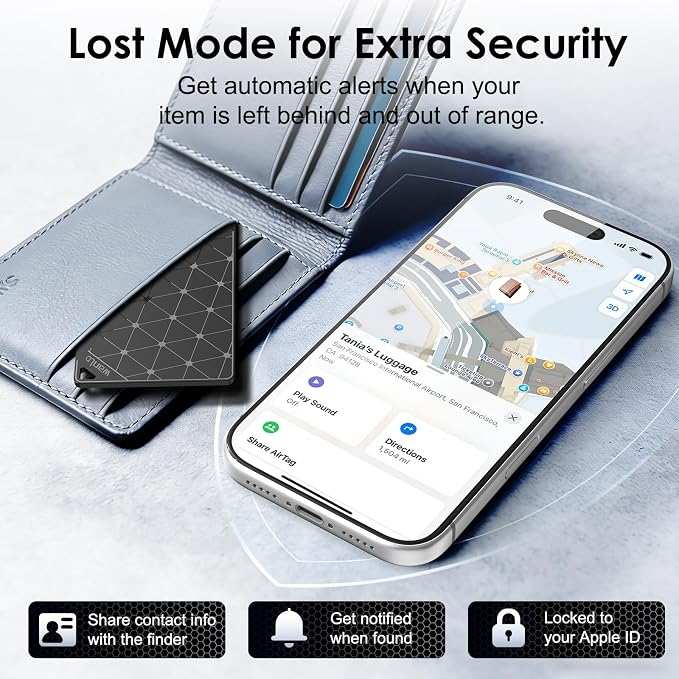 Wallet Tracker Card, [Apple MFi Certified] Ultra-Thin Item Finder Works with Apple Find My (iOS Only), Over 5-Year Battery Life, Slim Bluetooth Tracking Tag for Wallet, Luggage, Passport & Bags-Black