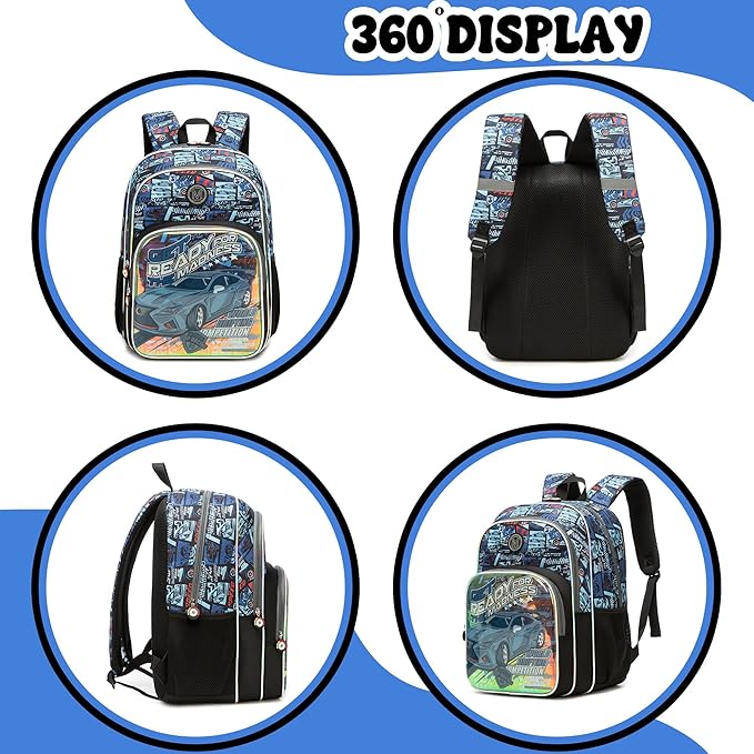 School Backpack for Boys Kids Backpack for Boys Primary School Daypack Schoolbag with Lunch Bag Pencil Case Lightweight Travel Bookbag for Kids Birthday Christmas Gift