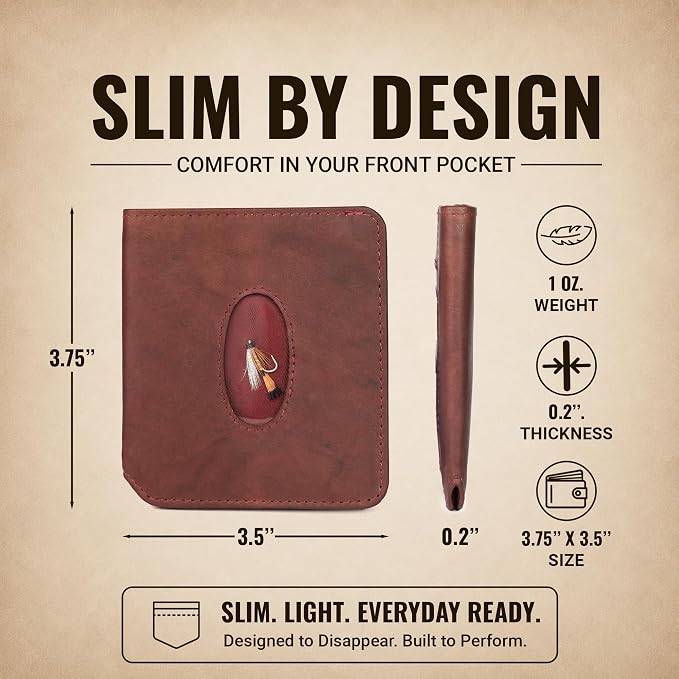 ROGUE WALLET Angler Front Pocket Wallet for Men - Slim, Compact Leather Card Holder with ID Window - Minimalist Front-Pocket Wallet for Cash, Cards & Travel Essentials (Burgundy)