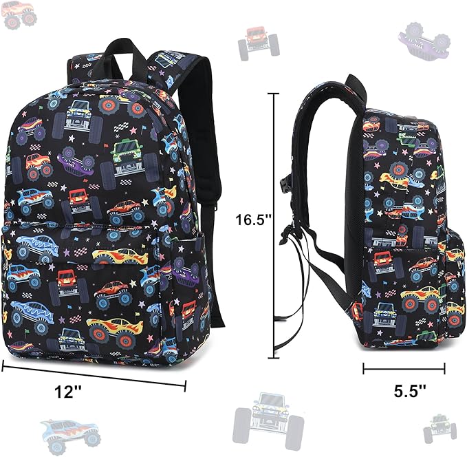 CAMTOP Kids Backpack for Boys, Preschool Toddler Backpack Kindergarten School Bookbag for Age 3-8(Monster Truck)