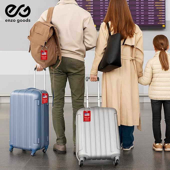Personalized Luggage Tag with American Flag | 2 Pack | Custom Luggage Tags for Suitcases | Kids Backpack Tag | 4 Color Options & Choose Font, Font Color