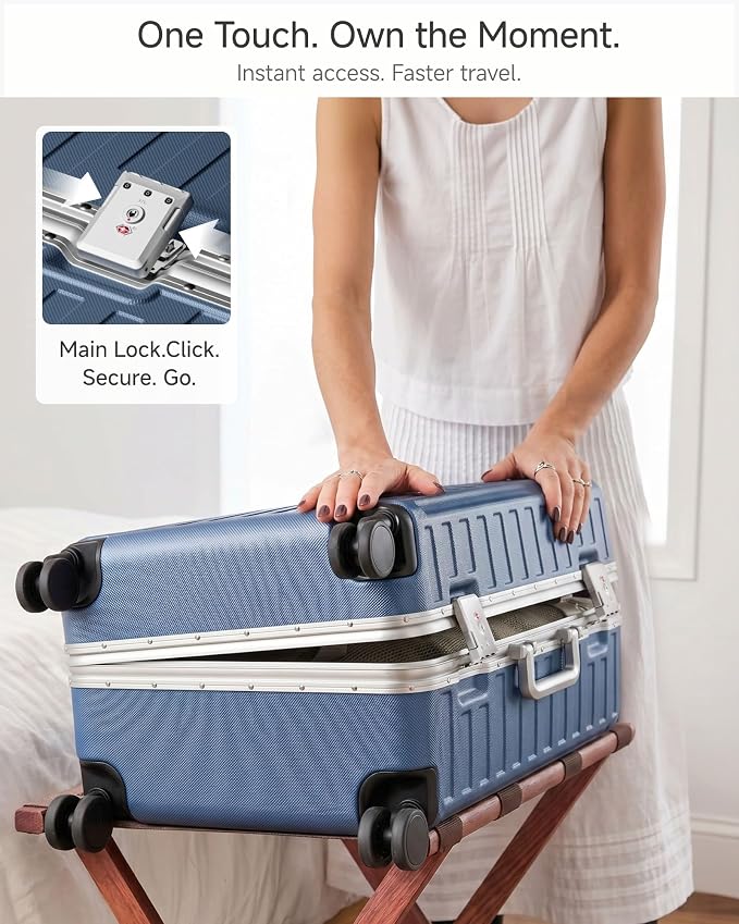 Checked Luggage with Spinner Wheels, 8010S Aluminum Frame Zipperless Polycarbonate Hard Shell Suitcase (ZX-Core, Silver, 24 Inch)