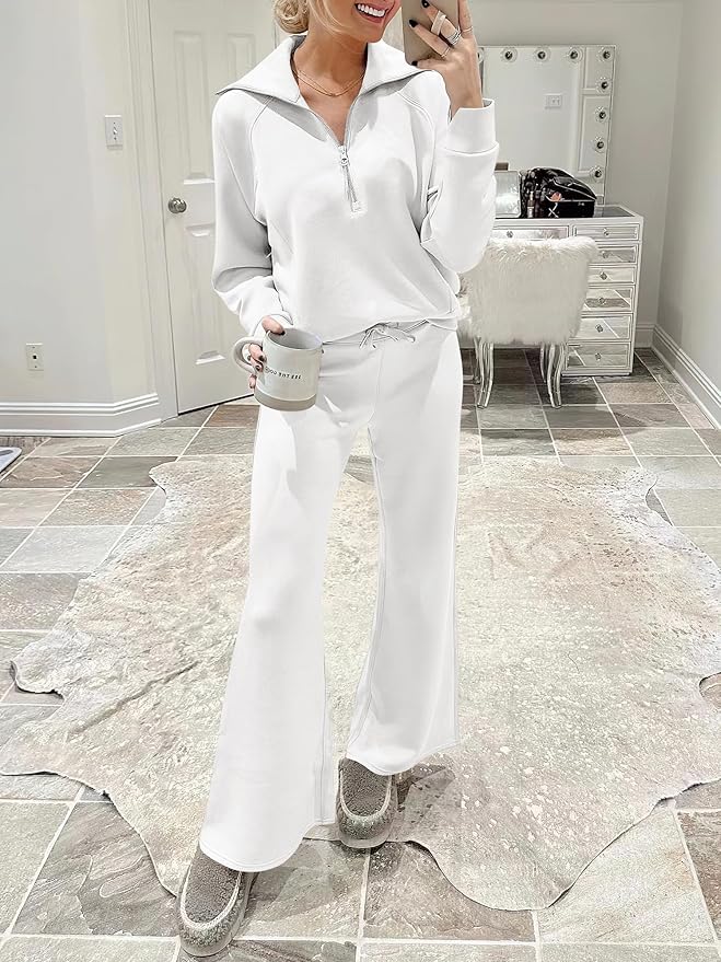 ANRABESS Women’s 2 Piece Outfits Half Zip Sweatshirt & Wide Leg Pants Airport Travel Lounge Matching Sets Sweatsuits Clothing