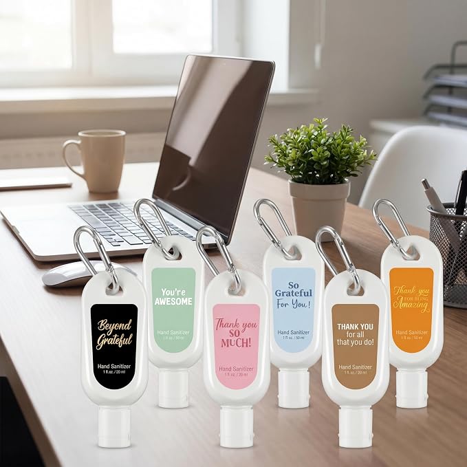 24 Pack Appreciation Hand Sanitizers Keychains Gift Thank You Mini Travel Size Hand Sanitizer Gel Bulk with Clips Appreciation Gift for Nurse Cna Week Coworker Teacher Student Back to School